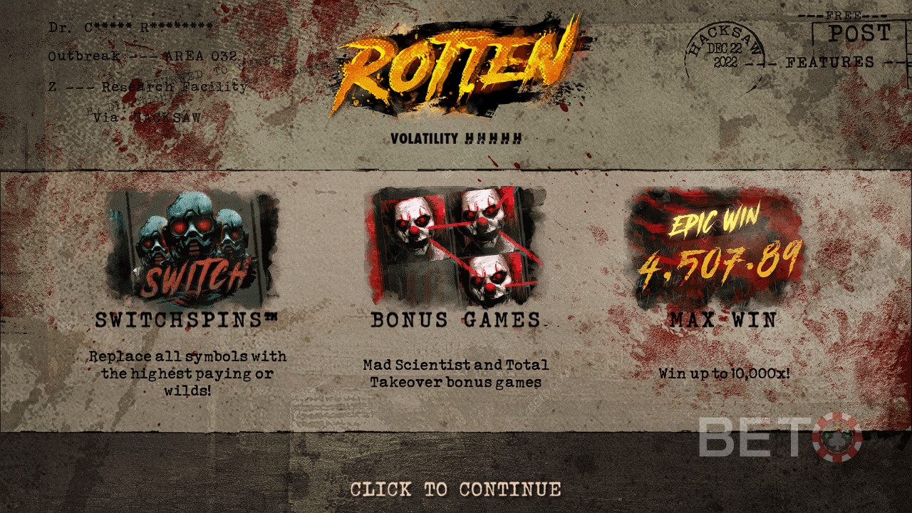 Ciesz się SwitchSpins, darmowymi spinami i nie tylko w slocie Rotten od Hacksaw Gaming