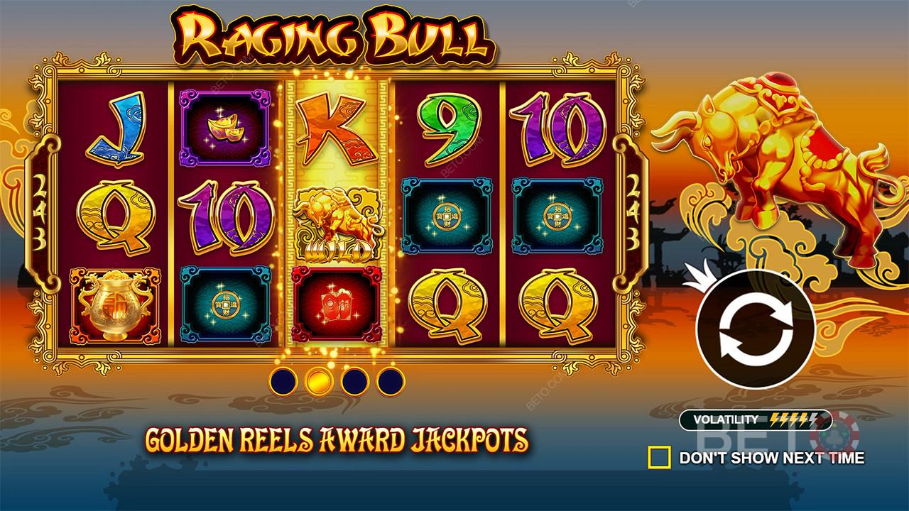 Wygrywaj jackpoty w grze podstawowej na automacie Raging Bull