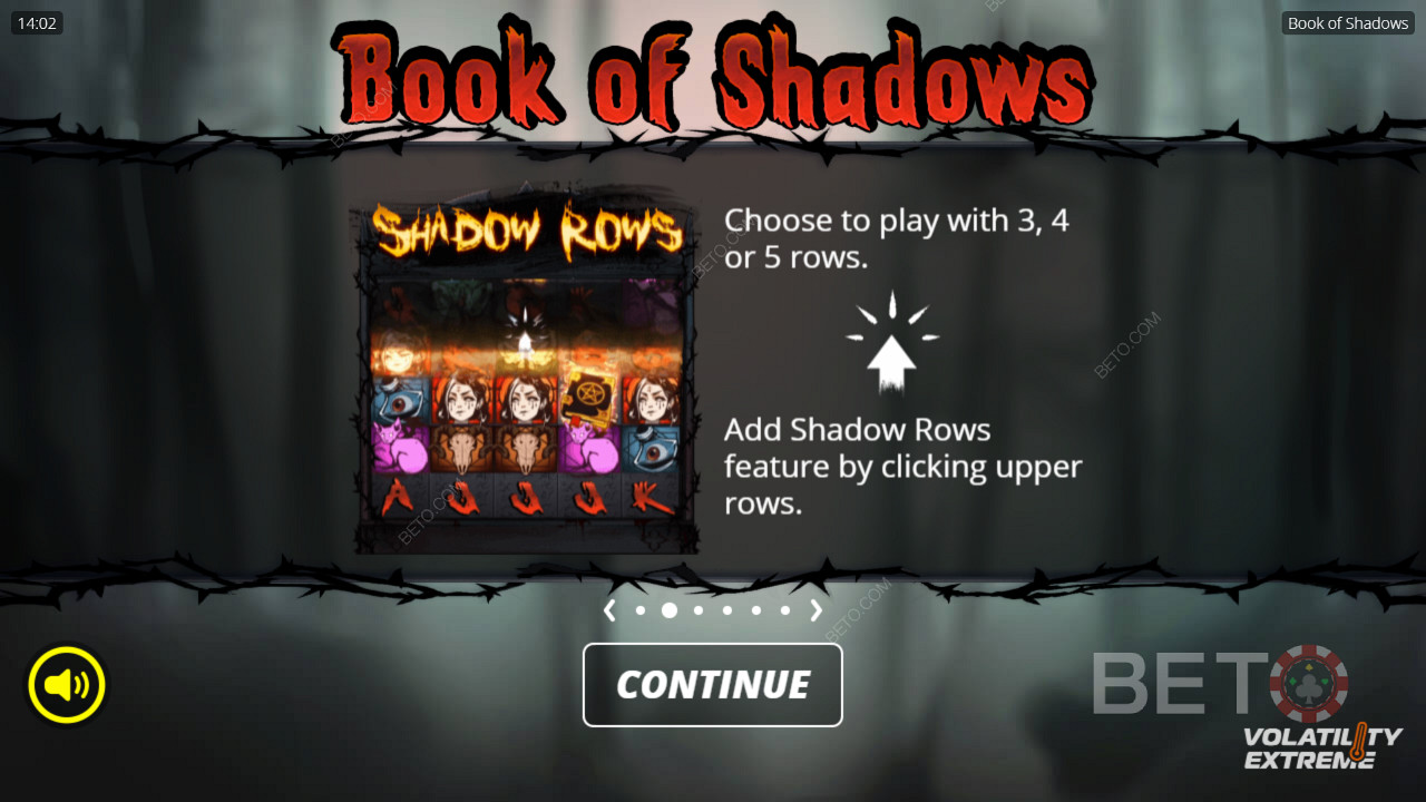 Odblokuj wszystkie 5 rzędów lub graj tylko z 3 rzędami na automacie Book of Shadows
