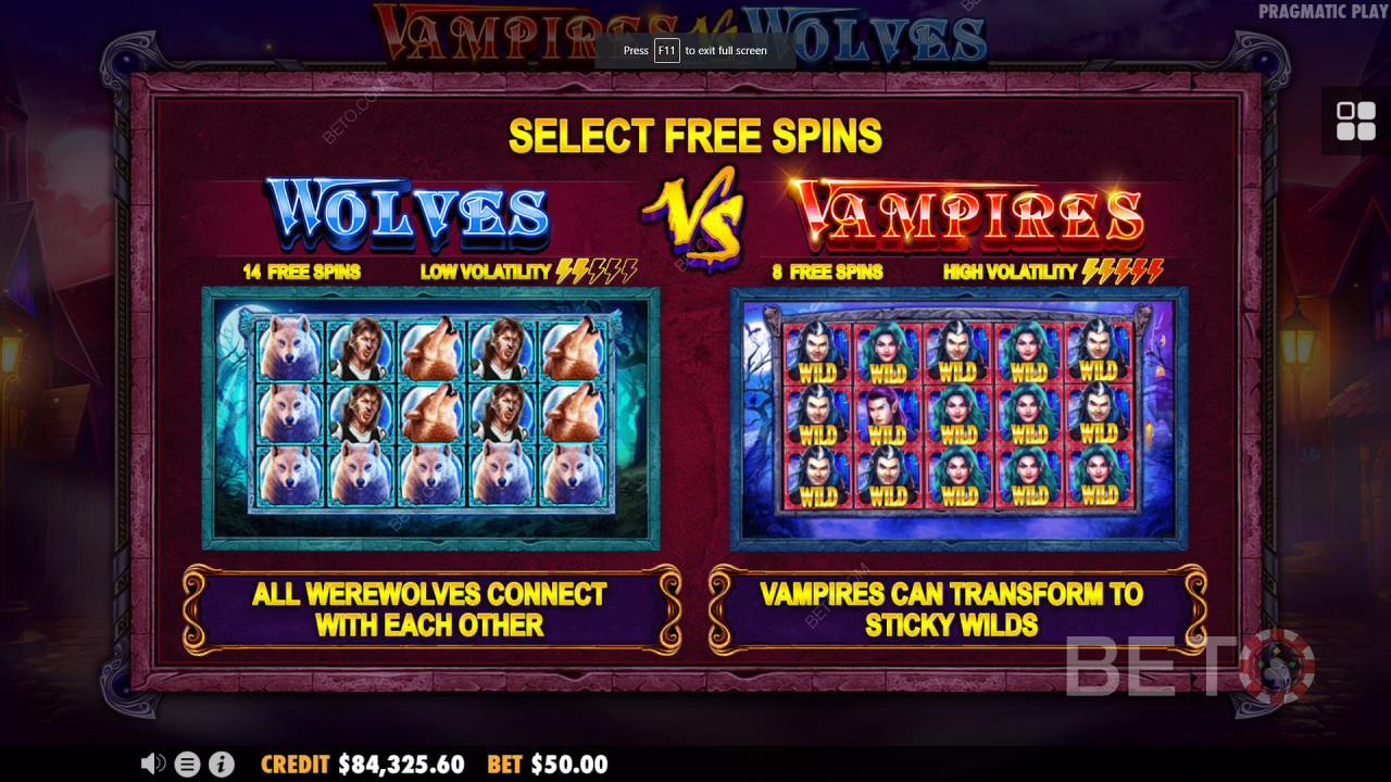 Podwójne rundy bonusowe z darmowymi spinami w Vampires vs Wolves