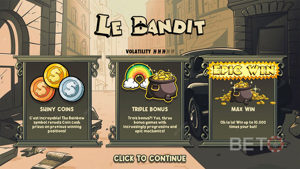 Trzy bonusy i nagrody pieniężne pomogą ci wygrać 10 000-krotność zakładu w slocie Le Bandit