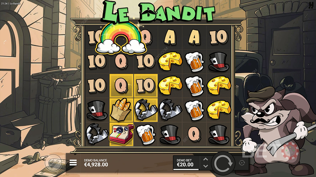 Symbol tęczy aktywuje wszystkie złote kwadraty w automacie Le Bandit