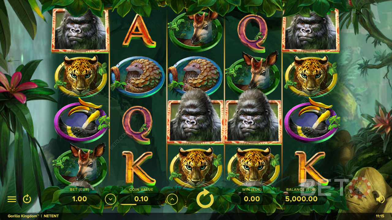 Symbole oparte na dzikich zwierzętach w slocie online Gorilla Kingdom
