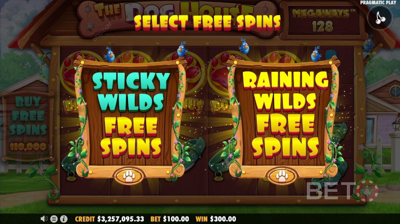 Dostępne są dwa tryby Free Spins - Sticky Wilds Free Spins lub Raining Wilds Free Spins.