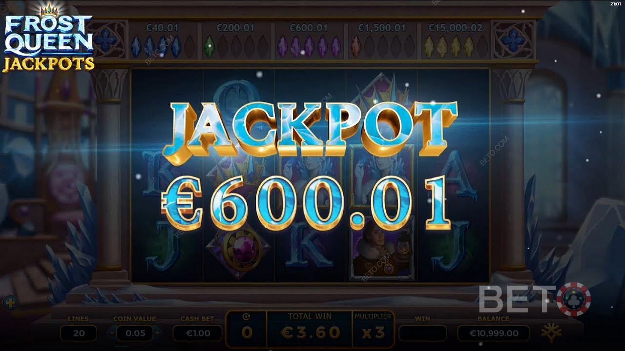 Zdobycie jackpota o wartości 600 euro w Frost Queen Jackpots