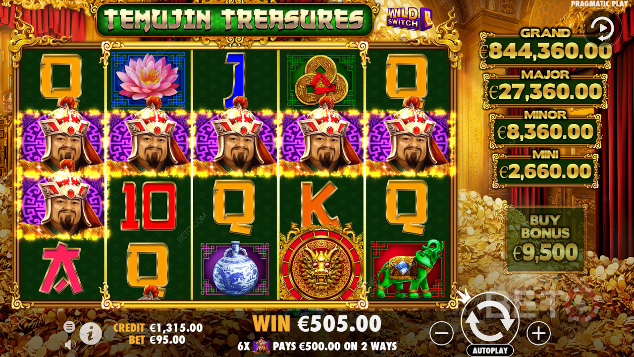Temujin Treasures - 5-bębnowy, 4-rzędowy automat oferuje 1,024 sposoby na wygraną.