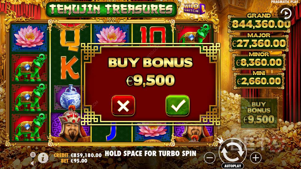 Nagrody pieniężne mogą dać Ci do 100x do 5000x wypłaty w grze Temujin Treasures.