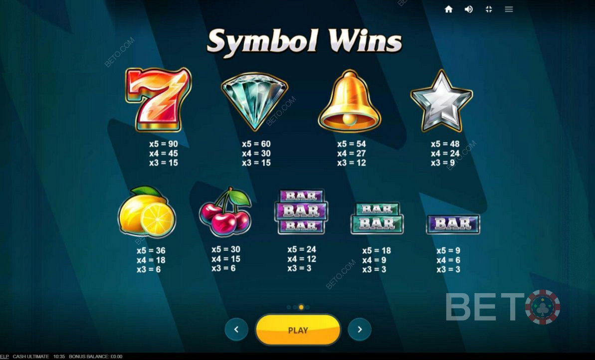 Różne kombinacje symboli w Cash Ultimate