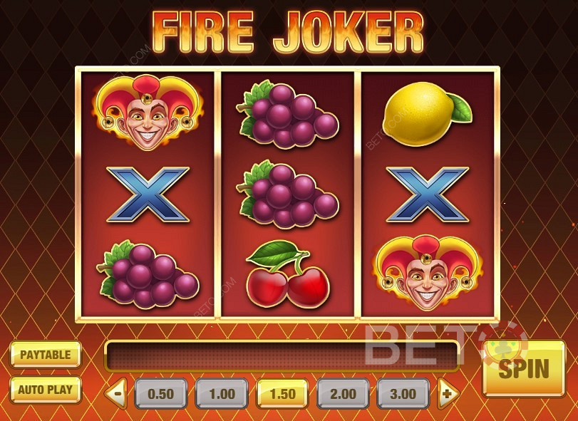 Klasyczny design i klasyczne symbole maszyny owocowej w Fire Joker