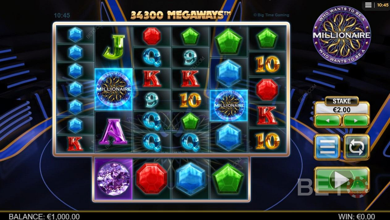 Podstawowy układ ekranu slotu Who Wants to be a Millionaire jest uwodzicielski
