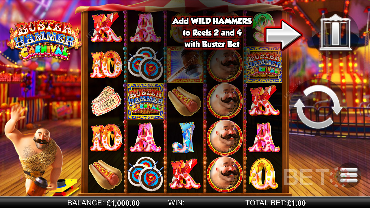 Buster Hammer Carnival - przeżyj potężne Free Spins i funkcję Gold Wild Hammer - slot od Reel Play
