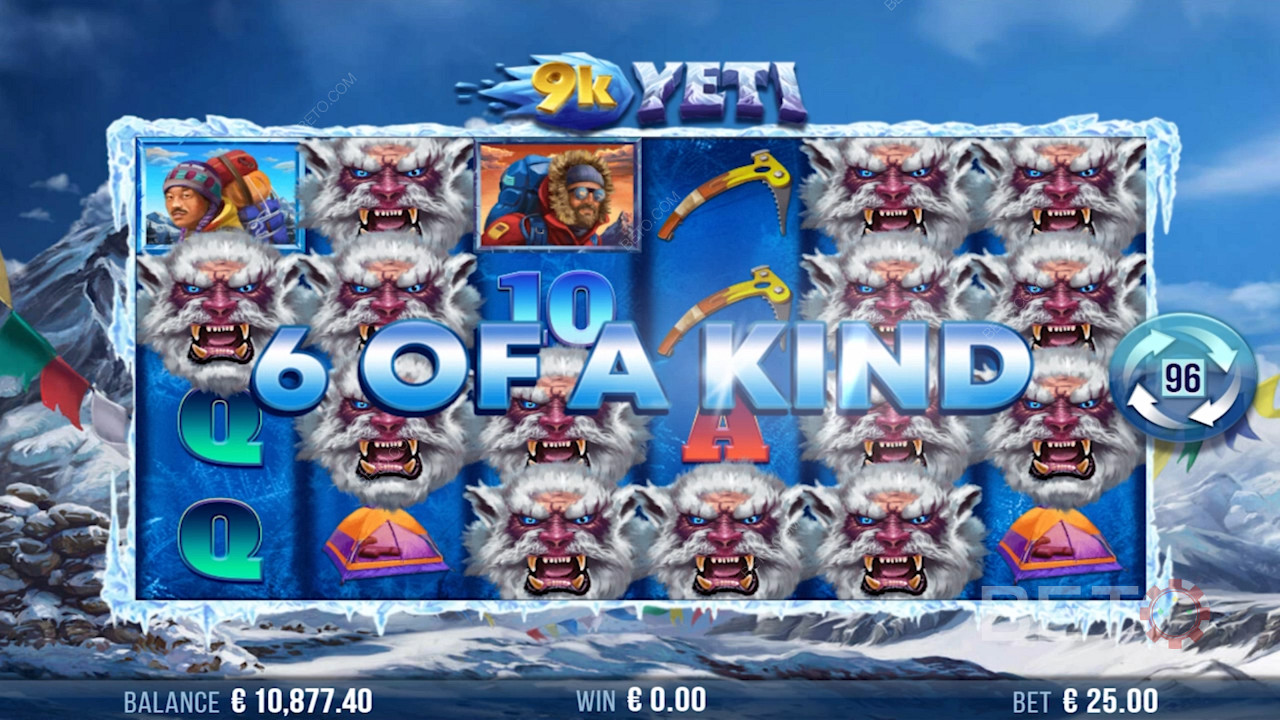 Wylosuj kombinację sześciu kart i wygraj dużo w slocie online 9k Yeti.