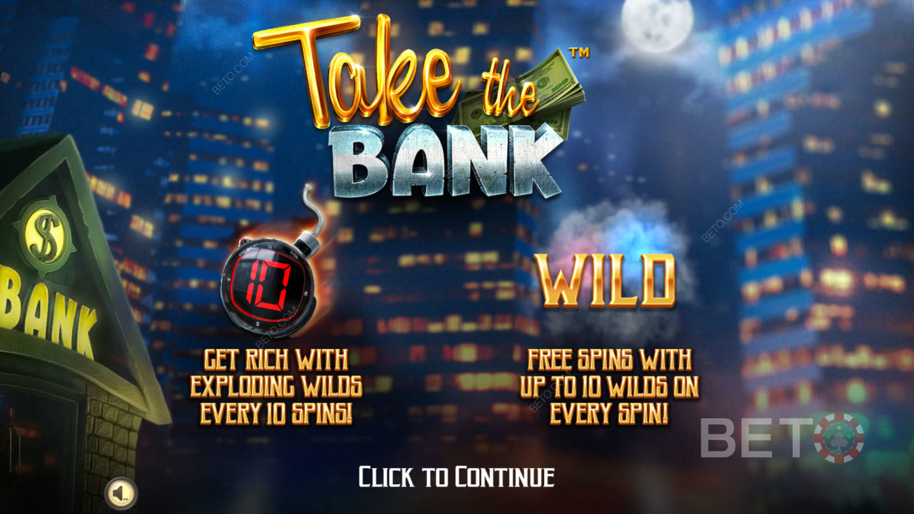 Intro ekranu Take The Bank - Get Rich z eksplodującymi jokerami