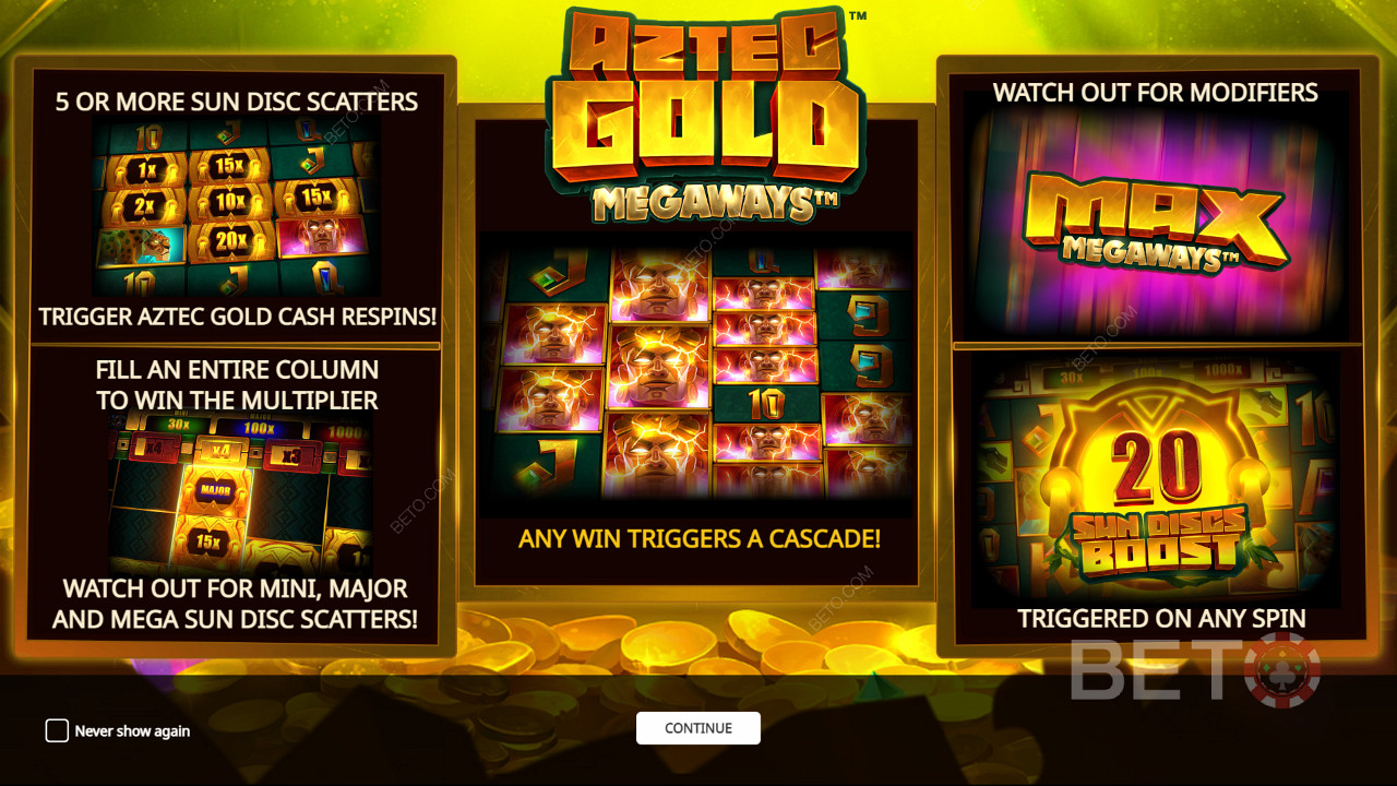 Ciesz się kilkoma potężnymi funkcjami bonusowymi w automacie Aztec Gold Megaways.
