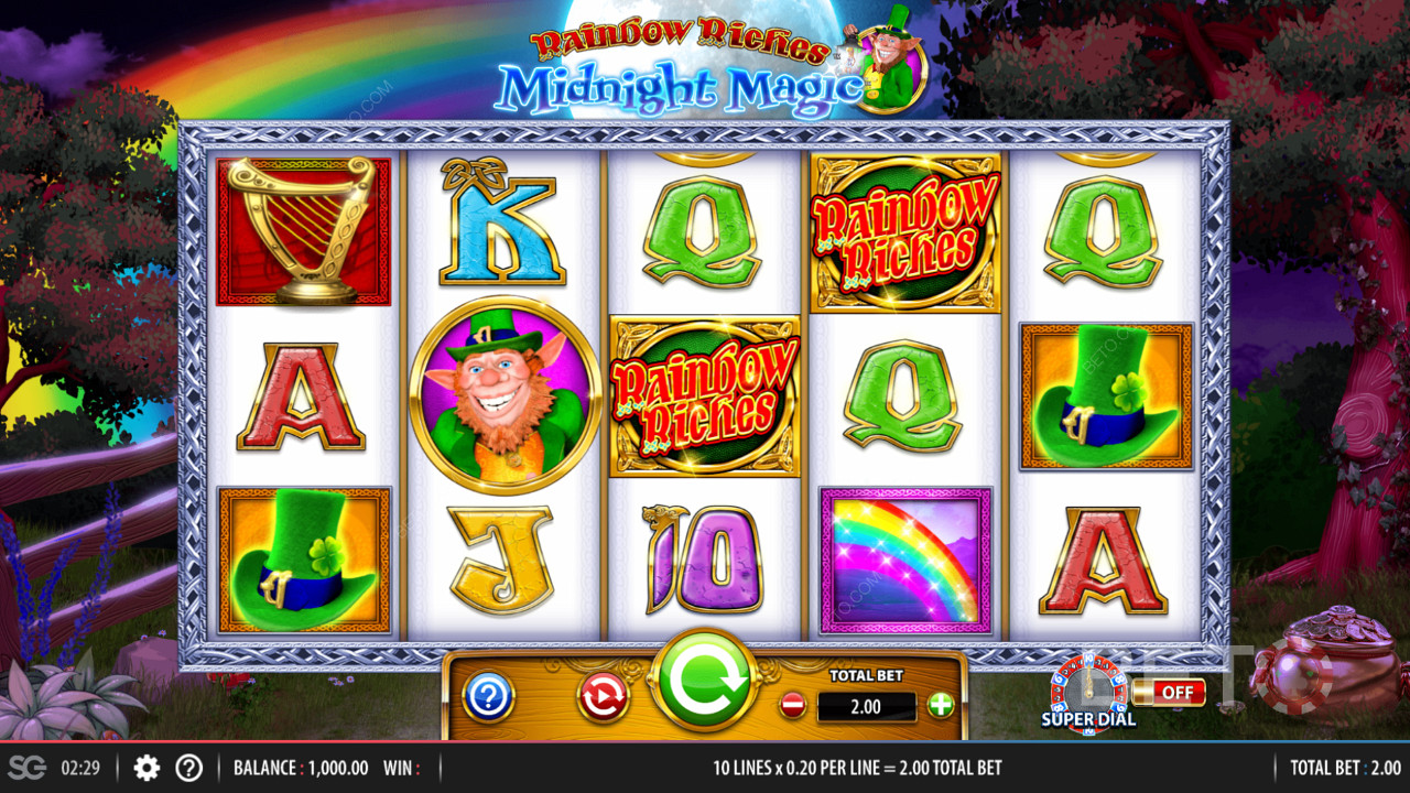 Siatka gier 5x3 w Rainbow Riches Midnight Magic