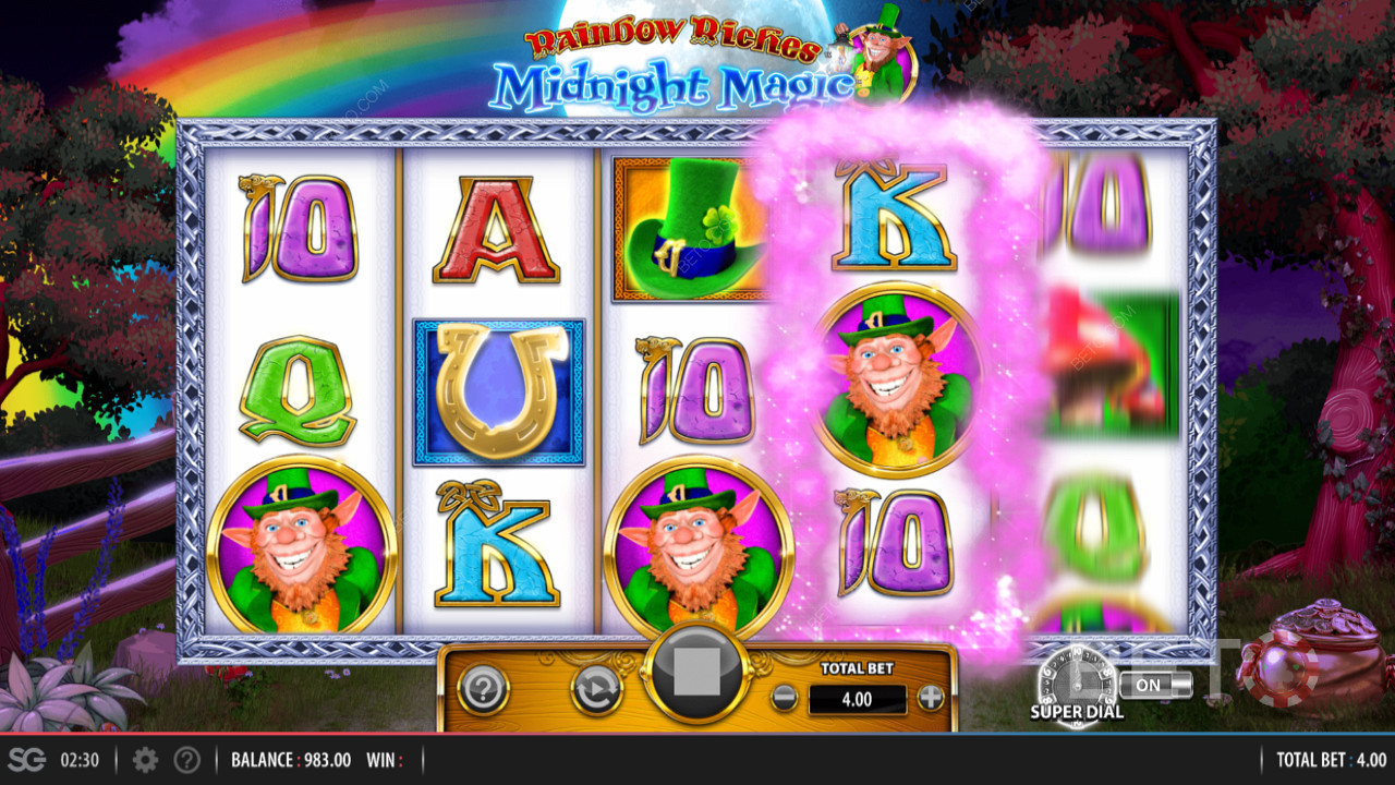 Rainbow Riches Midnight Magic od Barcrest, którego cechy zawierają Super Dial Bonus.