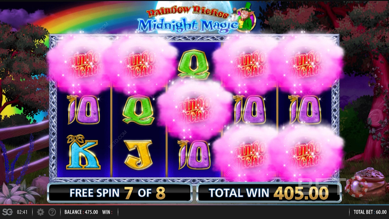 Zdobycie wielu symboli Wild w Rainbow Riches Midnight Magic