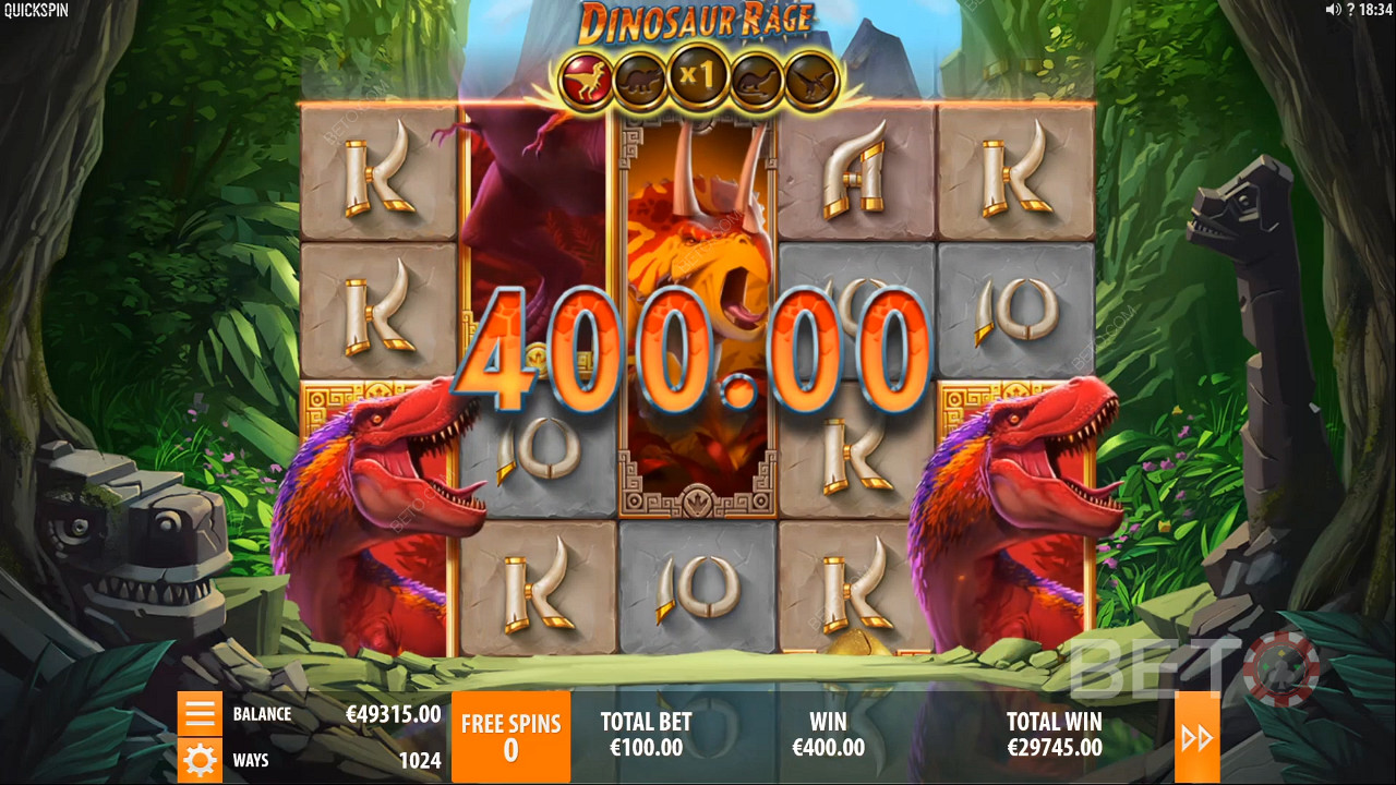 Wygrana o wartości 400 monet w automacie Dinosaur Rage