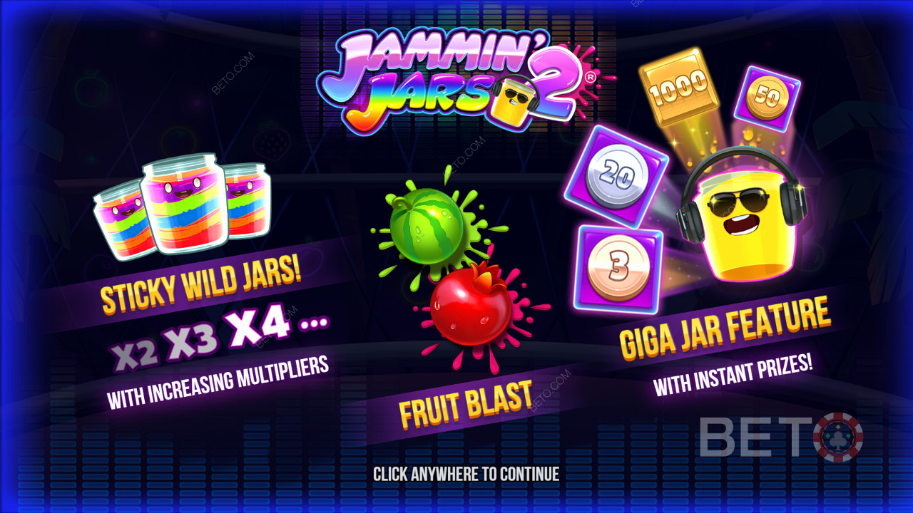 Ciesz się lepkimi dzikami, funkcją Fruit Blast i spinami Giga Jar w slocie Jammin Jars 2.