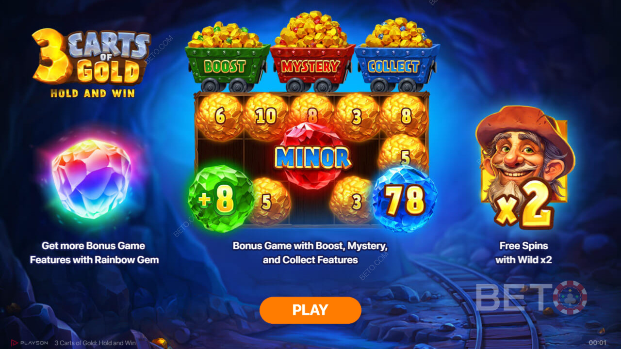 Funkcje bonusowe wyjaśnione w 3 Carts of Gold: Hold and Win przez Playson