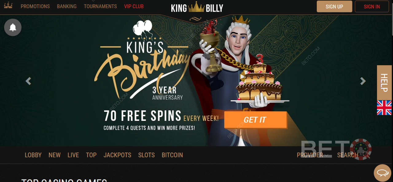 Zdobądź specjalne bonusy i darmowe spiny w King Billy Casino