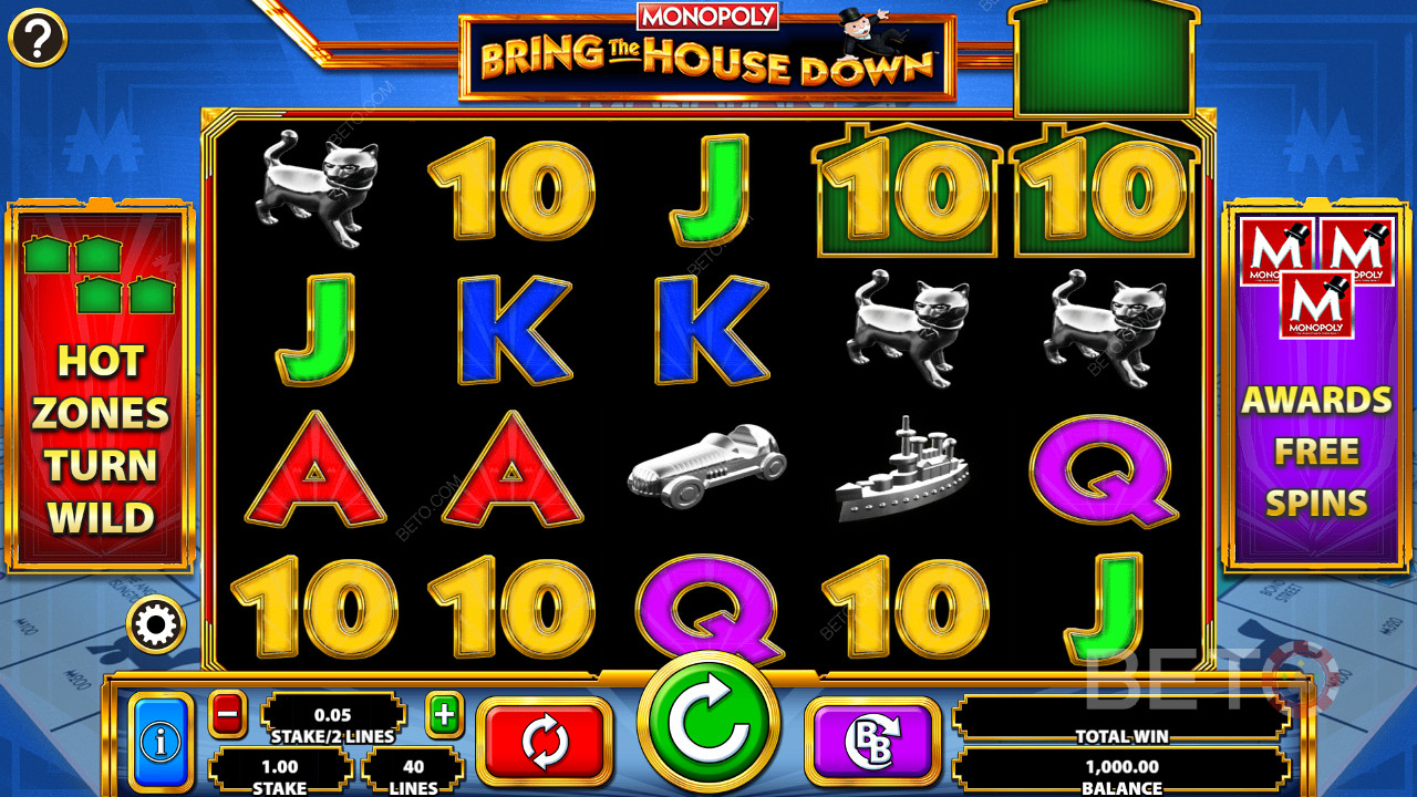 Monopoly Bring the House Down - Doświadcz mnóstwa bonusów, darmowych obrotów i akcji w grze
