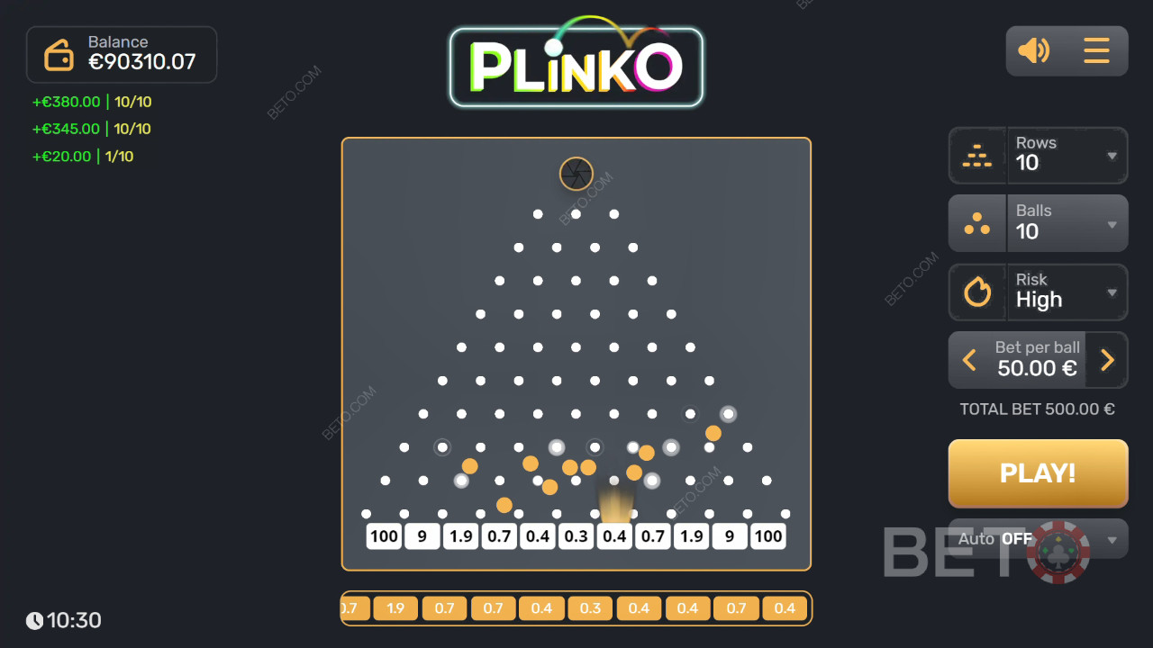 Wygraj 3 200x swój zakład na slocie Plinko!