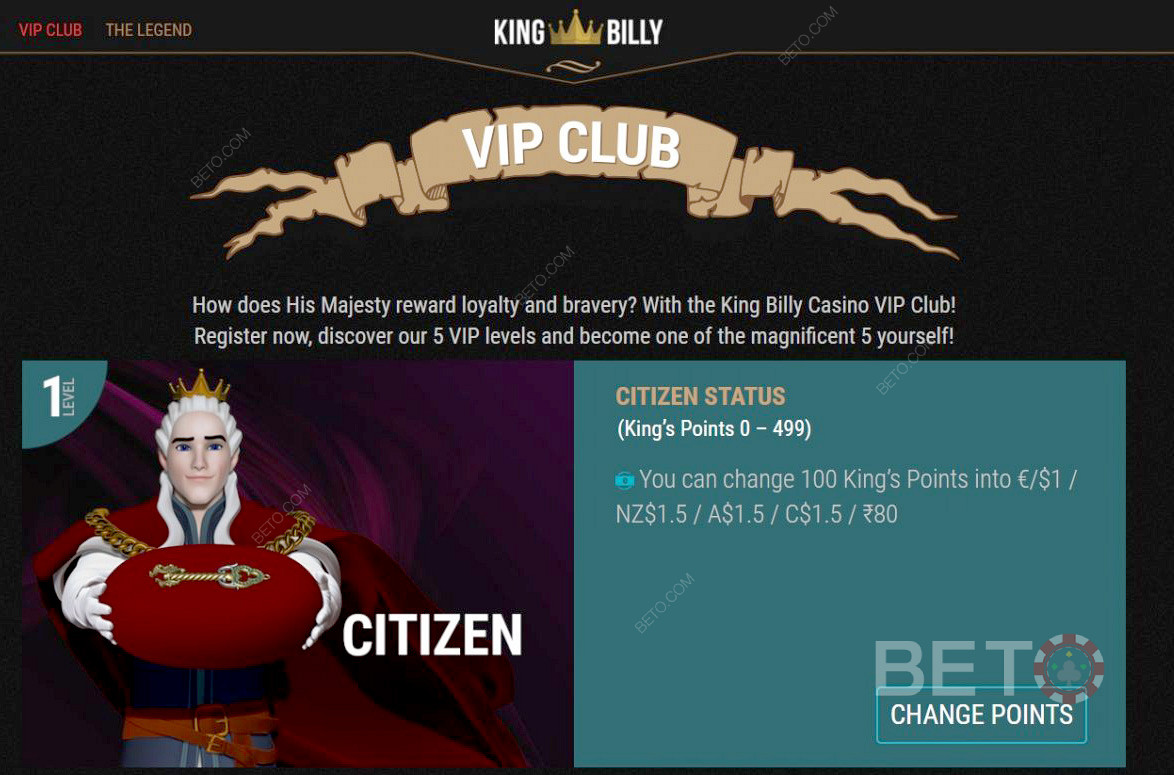 Zacznij od poziomu obywatelskiego w Klubie VIP Króla Billy