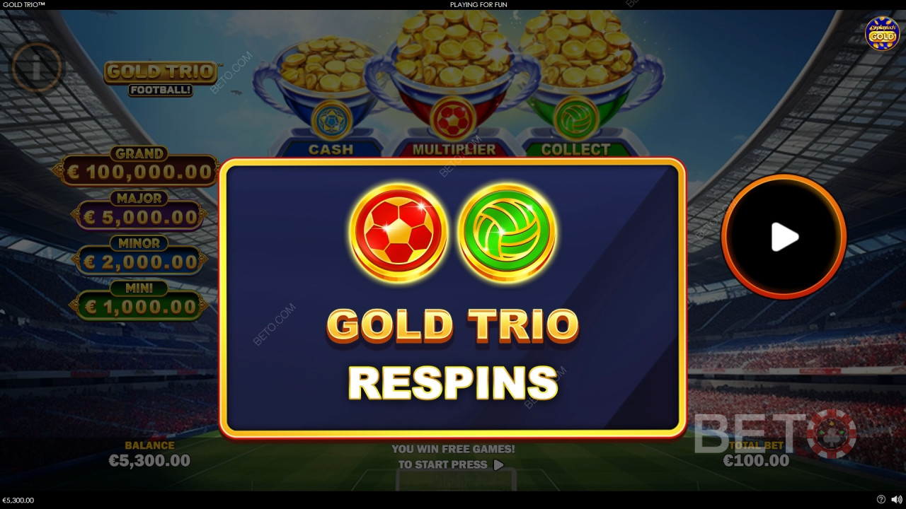 Funkcje bonusowe wyjaśnione w Gold Trio: Piłka nożna! Playtech