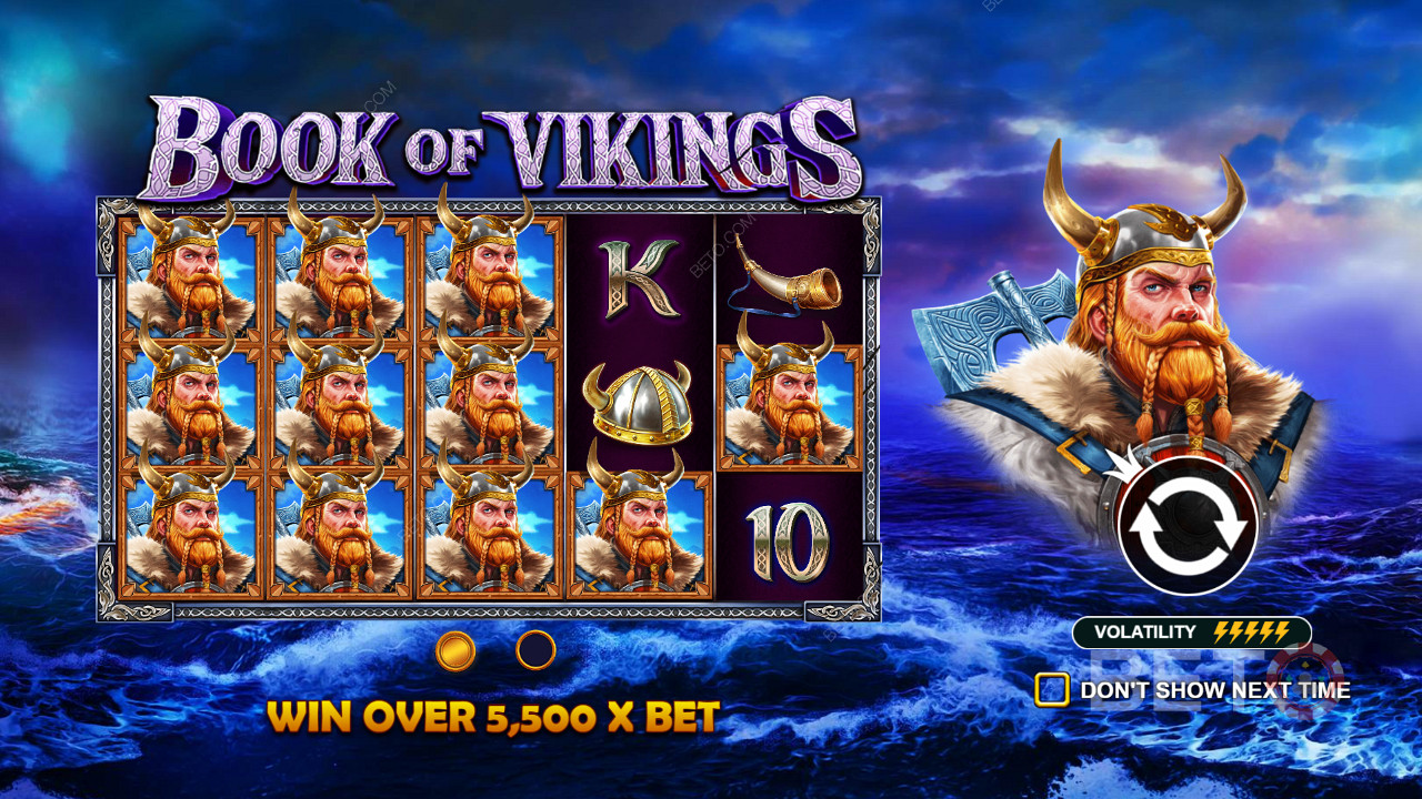 Wygraj nagrody o wartości do 5.500x stawki w bardzo zmiennym slocie Book of Vikings.