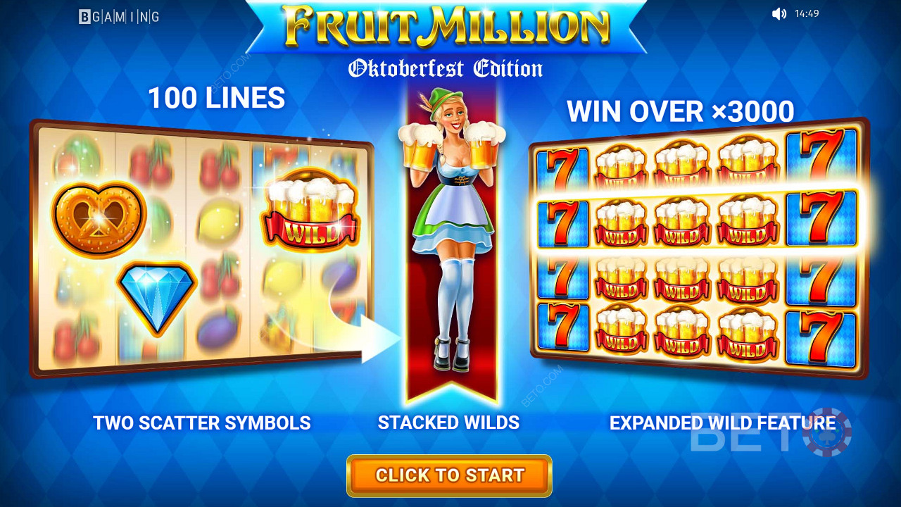 Zagraj na 100 liniowym slocie i wygraj do 3000x swojej stawki w Fruit Million.