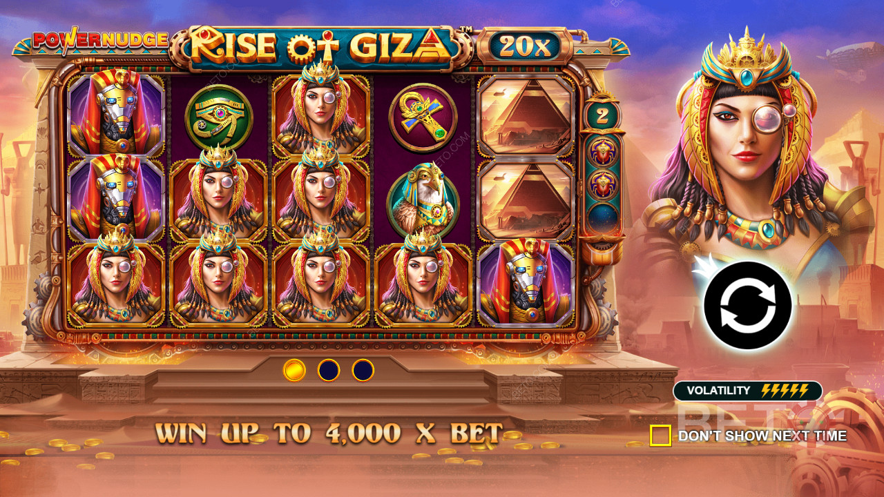 Wygraj do 4.000x swojego zakładu w slocie Rise of Giza PowerNudge online.