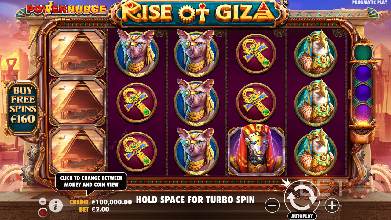 Wpłać 80x swojego zakładu i kup Free Spins w automacie Rise of Giza PowerNudge.