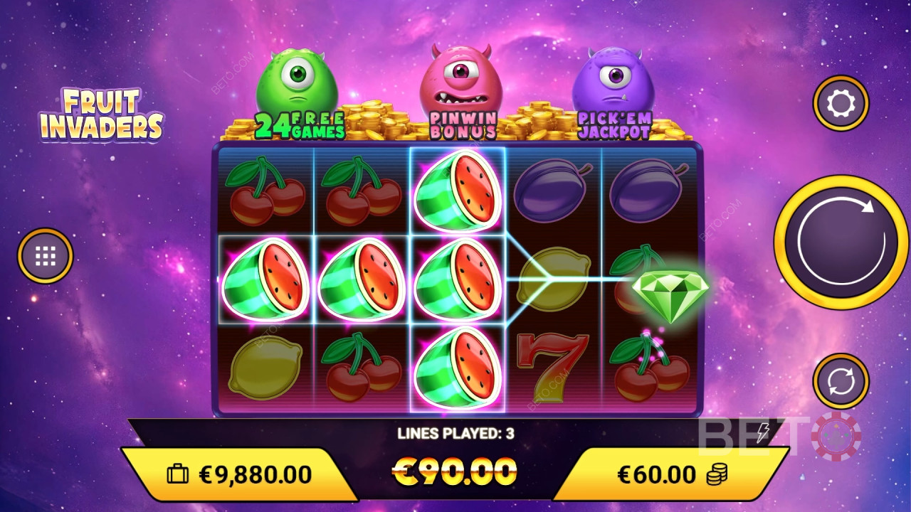 Wygraj 1,200x swój zakład w slocie online Fruit Invaders!