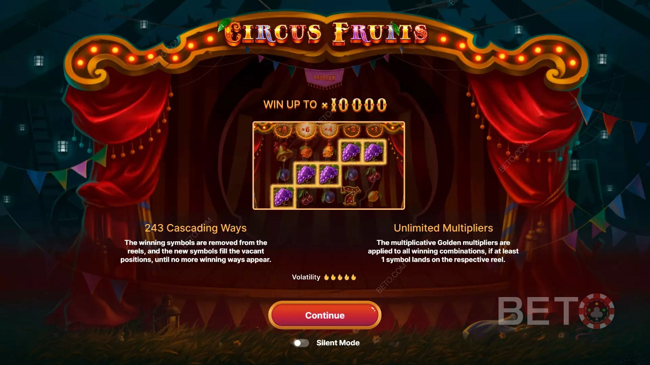 Inspirowany tematem ekran początkowy Circus Fruits