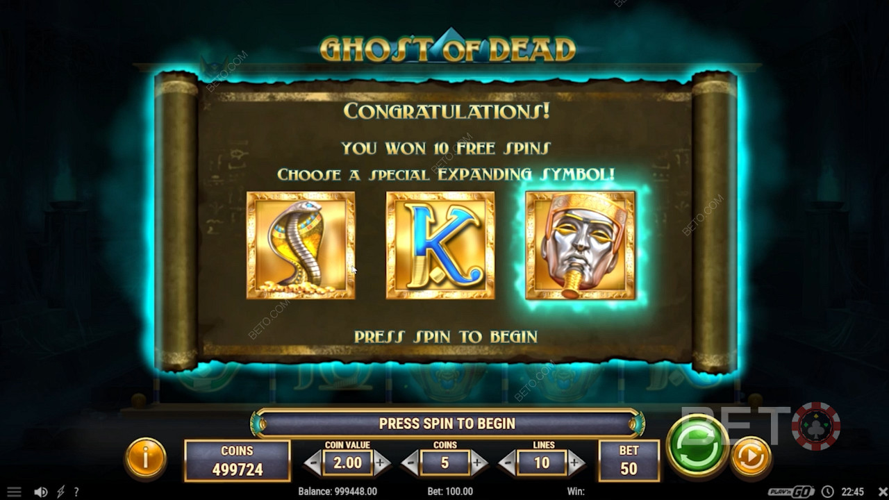 Wybór symbolu rozszerzającego w rundzie darmowych obrotów Ghost of Dead
