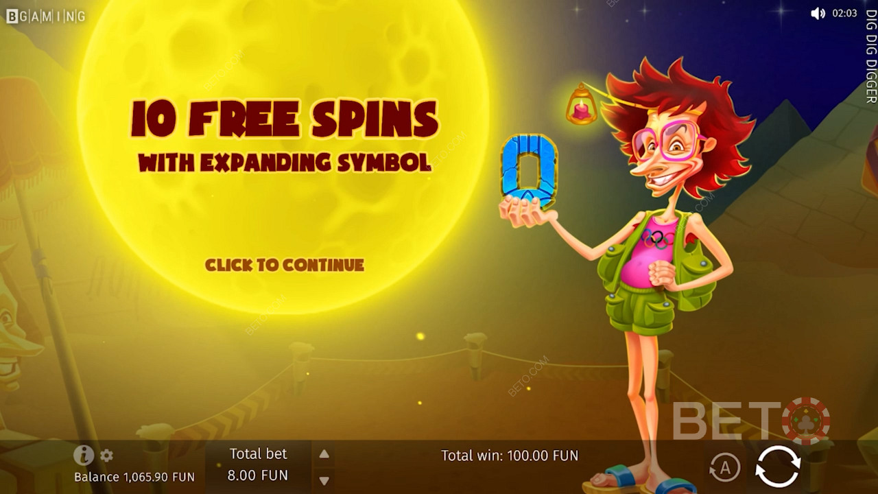 Uruchomienie rundy bonusowej Free Spins daje graczom 10 darmowych obrotów