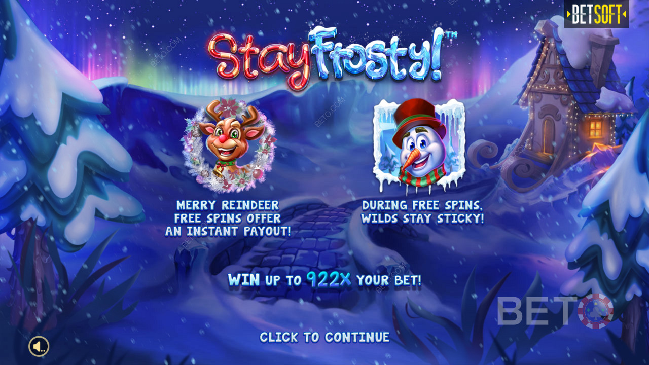 Ekran intro w grze Stay Frosty! Merry Reindeer Free Spins & Max Win of 922x your bet!
