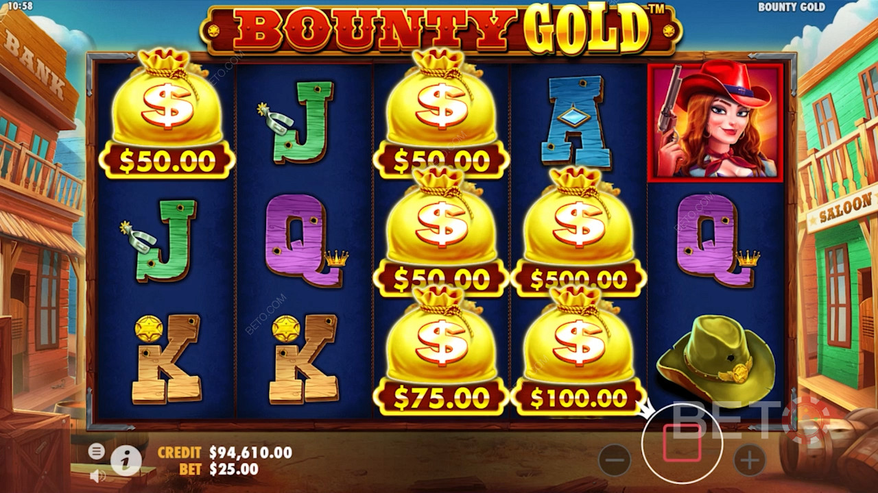 Symbole worka z pieniędzmi na siatce Bounty Gold
