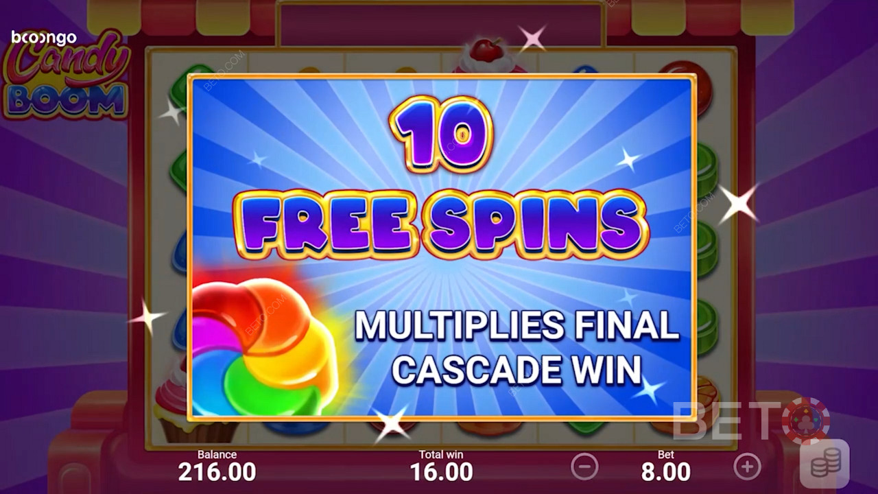 Wygrana nagradzająca Free Spins w Candy Boom