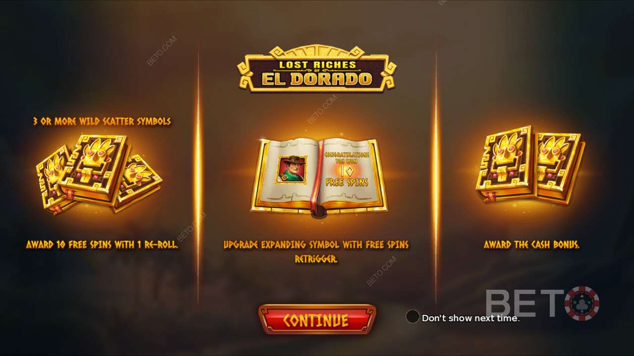 Ekran wprowadzający do Lost Riches of El Dorado dający trochę informacji