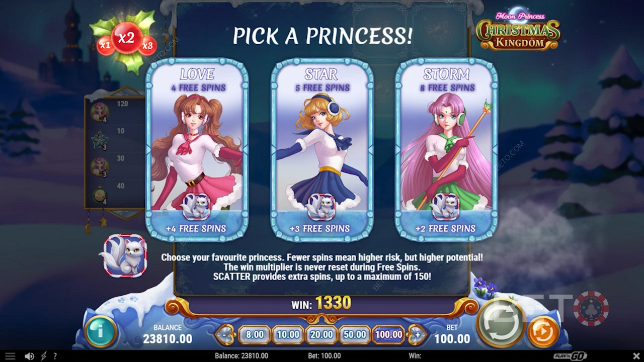 Specjalna runda darmowych spinów w Moon Princess Christmas Kingdom