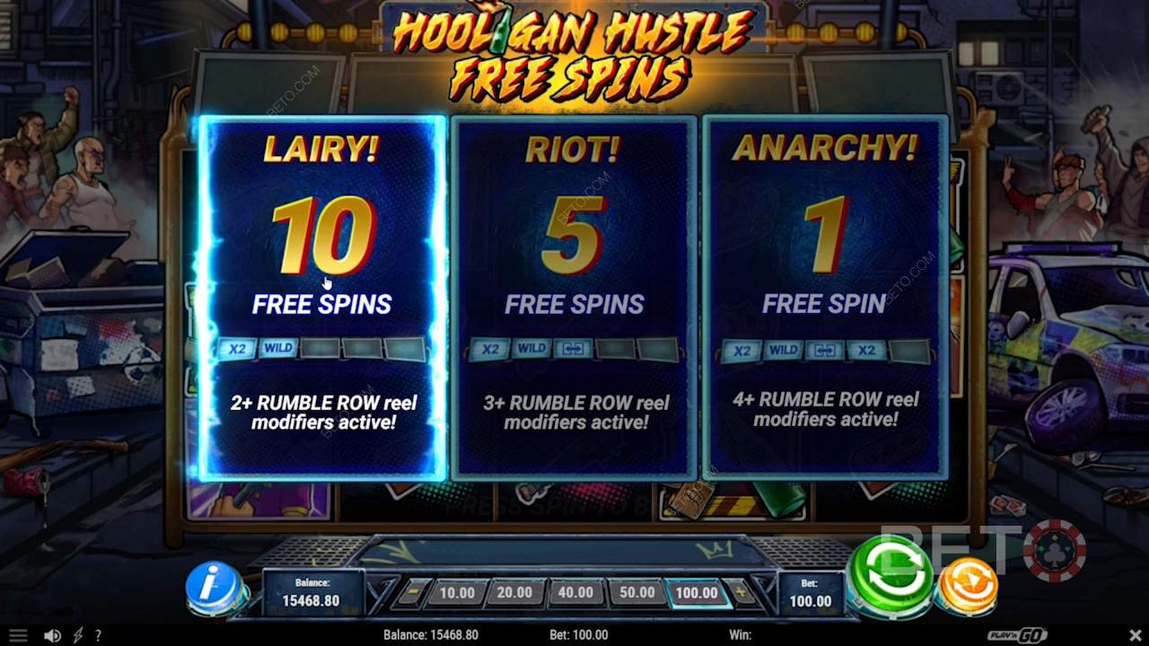 Wybierz rodzaj Free Spin w automacie Hooligan Hustle