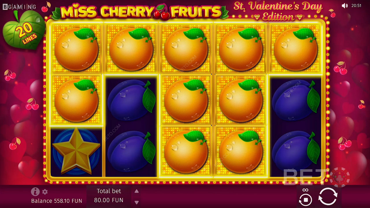Mnóstwo pomarańczowych symboli na slocie Miss Cherry Fruits