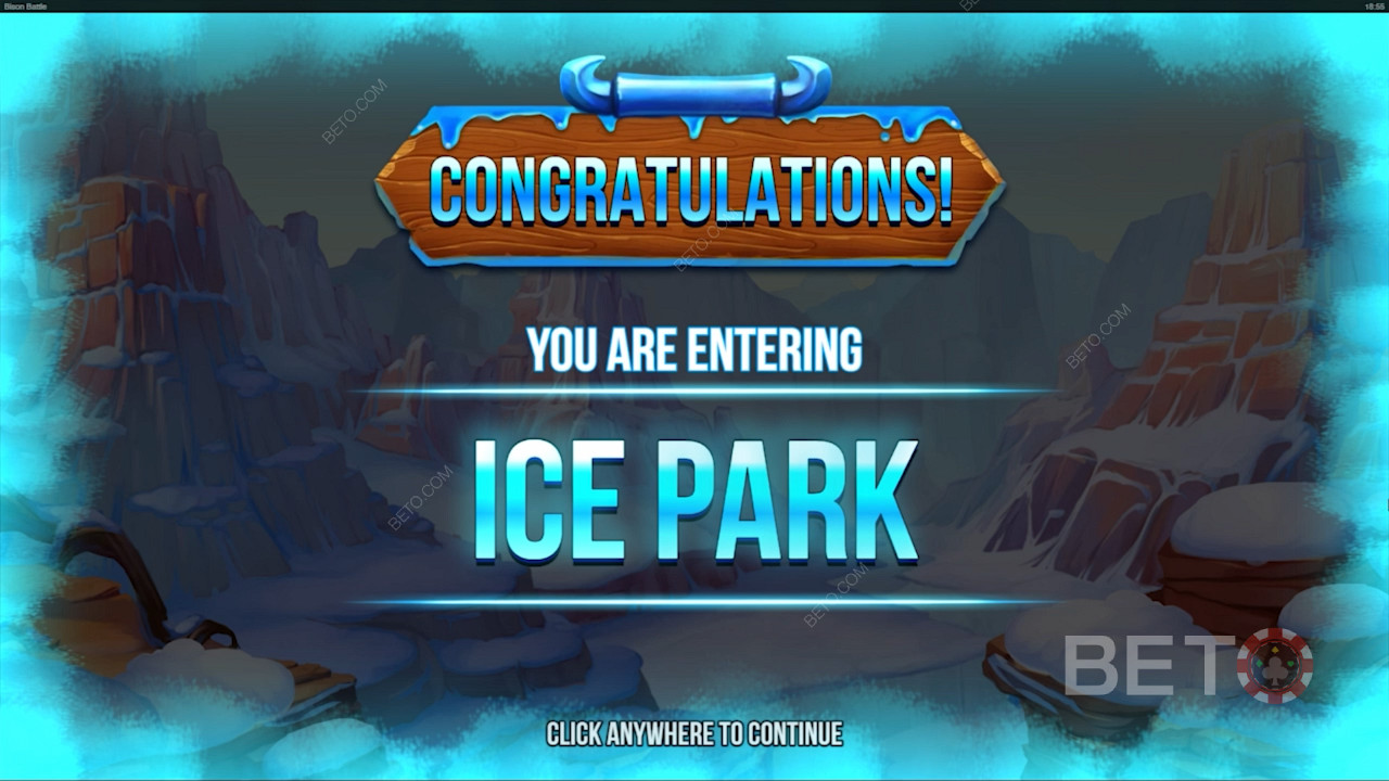 Wyląduj symbolami rozproszonymi Blue i Red Bison, aby odblokować funkcję bonusową Ice Park.