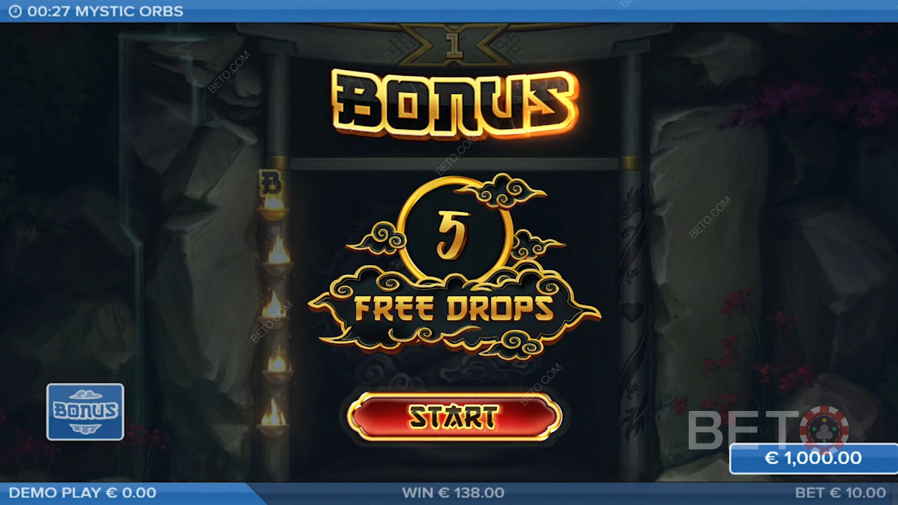 Wyląduj 5 symbolami Orb, aby aktywować grę bonusową i otrzymać 5 darmowych spinów.
