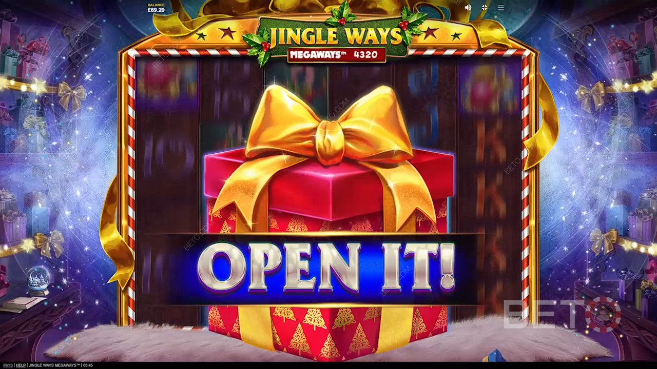 Otwórz prezent, aby odkryć potężne funkcje w slocie Jingle Ways Megaways.
