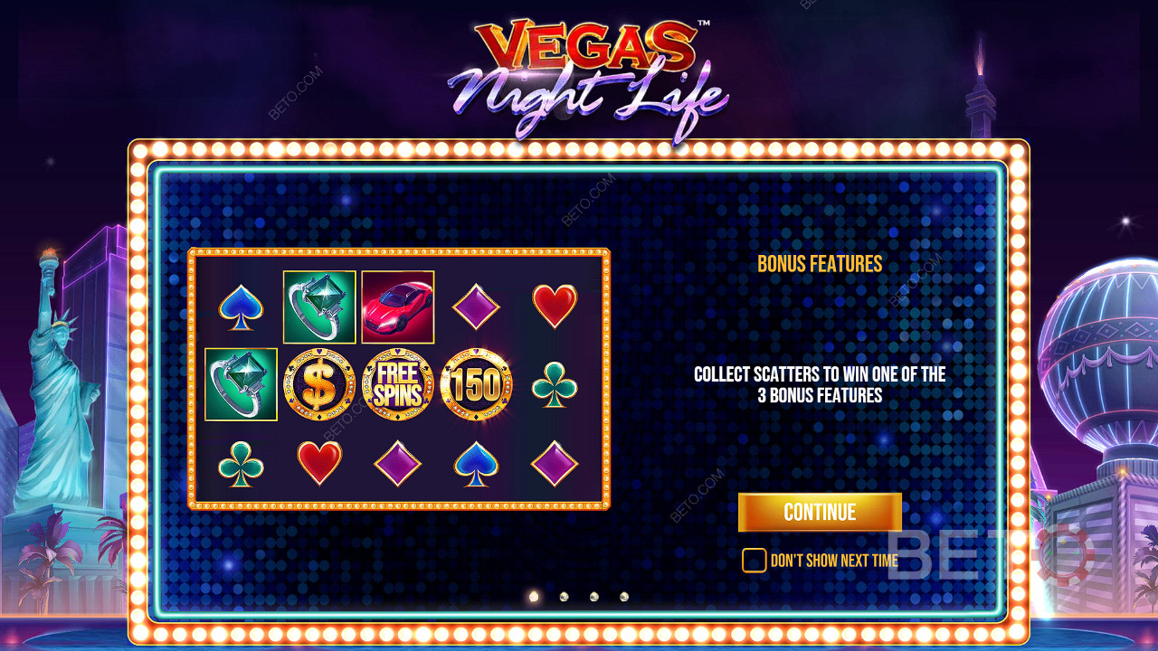 3 Scattery nagrodzą Cię jednym z bonusów w slocie Vegas Night Life