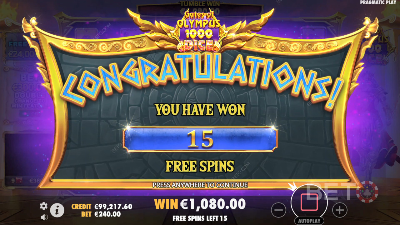 Wygraj 15 000x swój zakład w slocie Gates of Olympus 1000 Dice!