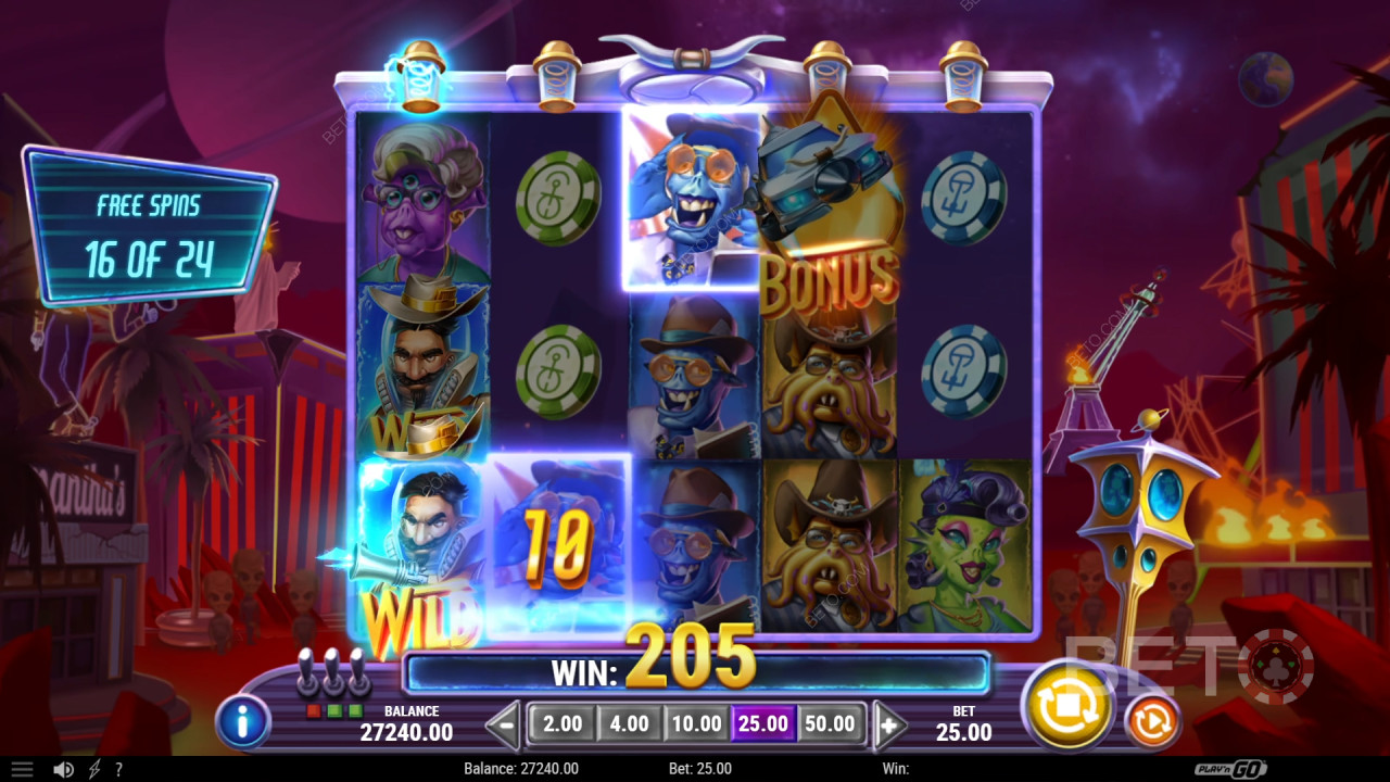Funkcje bonusowe wyjaśnione w Invading Vegas Revenge on Mars przez Play